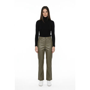 Women's ZARA Olive Faux Leather Trousers XS Sleek Modern‎ Edgy Minimalist Urban